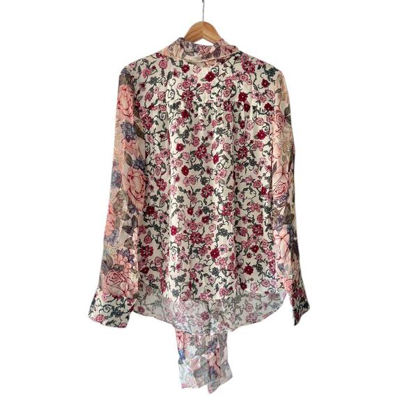 See By Chloe Floral Print Mixed Media Silk Chiffon Georgette Blouse Size 44 / L - Picture 4 of 11